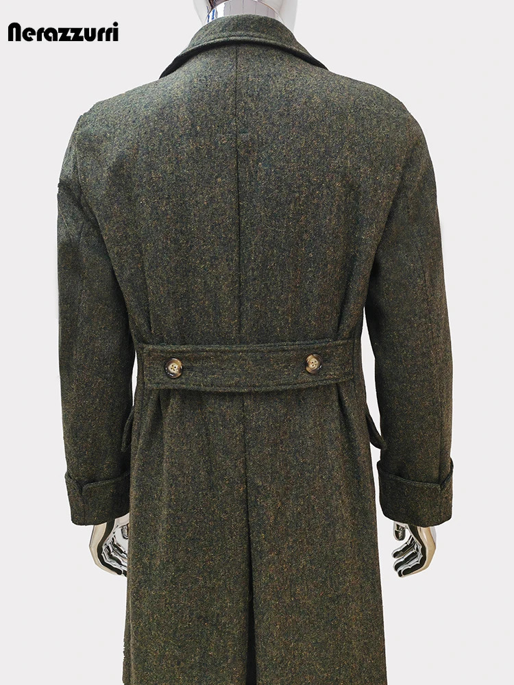 Nerazzurri Autumn Winter Long Elegant Chic Thick Warm Woolen Polo Coat for Men Double Breasted Wool blends Overcoat 250106