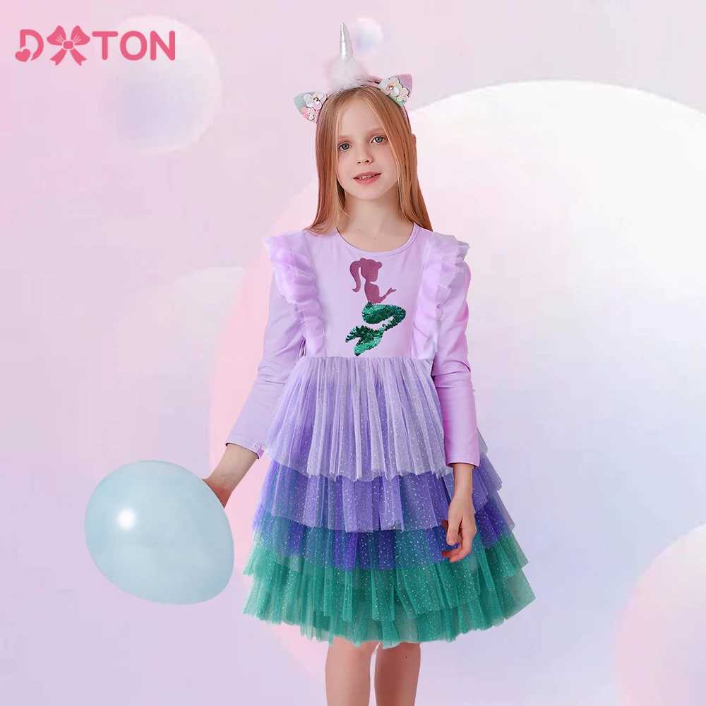 DXTON 2024 Girl Winter Childrens Birthday Par Clothing Mermaid sequin Princess Tutu Dress Patch Work Preschool Mesh Dress W250111