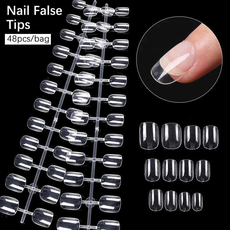Acrylic Extension Fake Nails Full Coverage False Nails Tips Clear Transparent Full Round Press on Salon Tip Manicure ToolsXJ250110