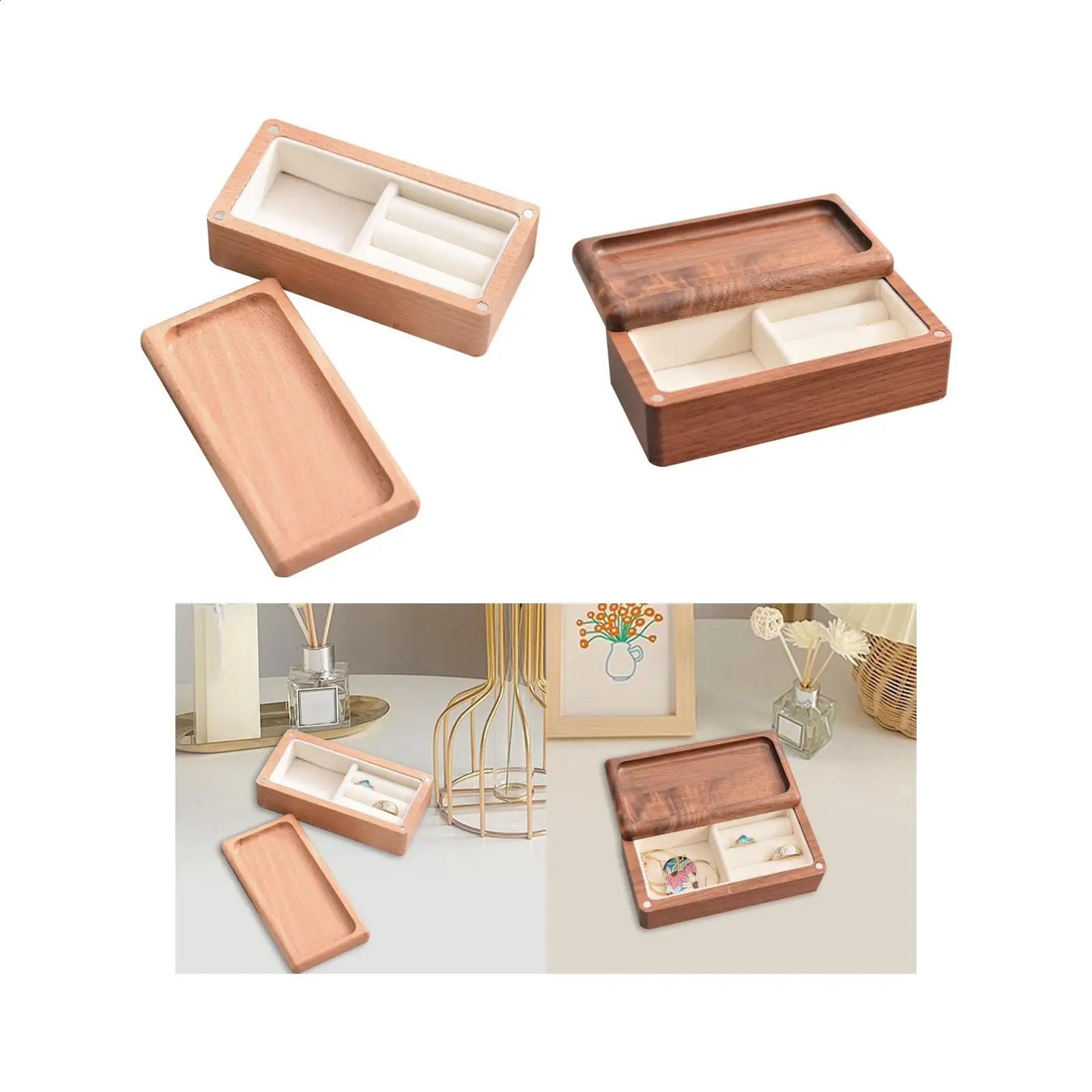 Jewelry Box Desktop for Women Lady Wooden Ring Tray Travel Home Organization Holder Trinket Box for Earrings Bracelets Necklaces 250106