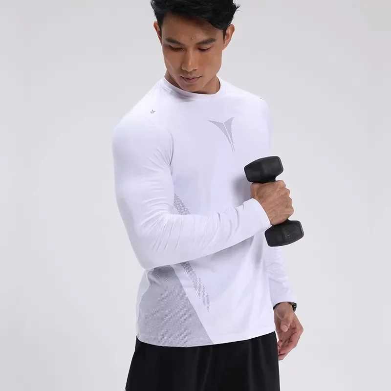 Mens sports running training fast drying long sleeved printed round neck T-shirt breathable and elastic tight fitting gym fitness suit W250111