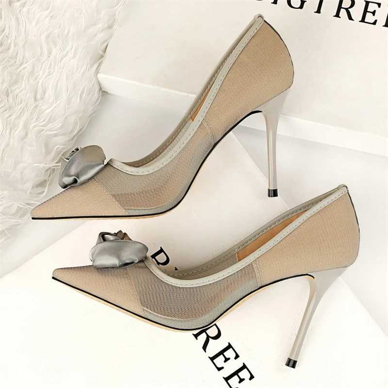 New Arrival BIGTREE New Womens Sexy Nightclub Steel Tube Dance Show Thin High Heels High Mesh Hollow Satin Rose Womens Pump T250110