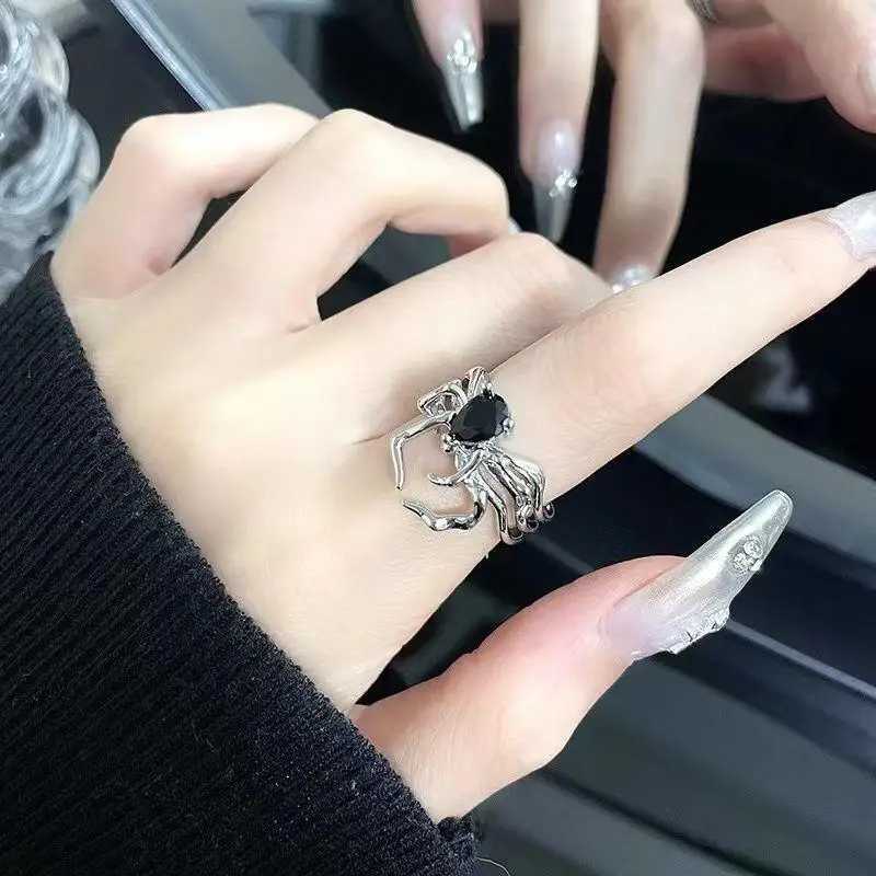 Gothic Irregular Spider Web Zircon Ring Punk Black Crystal Grenge Ring Dark Spider Animal Gothic Womens Jewelry Open Ring W250111