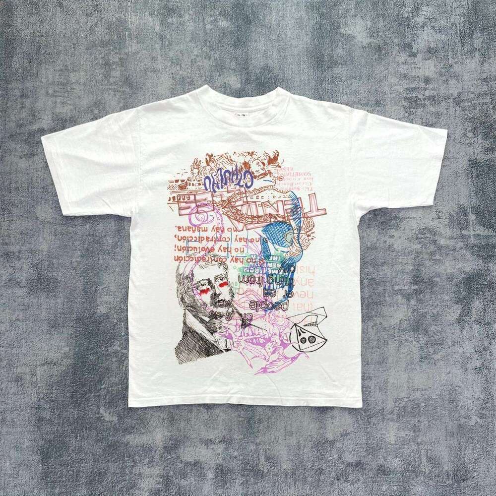 Inspiration American loose washed creative short sleeved T-shirt street Japanese manga style genderless hip-hop