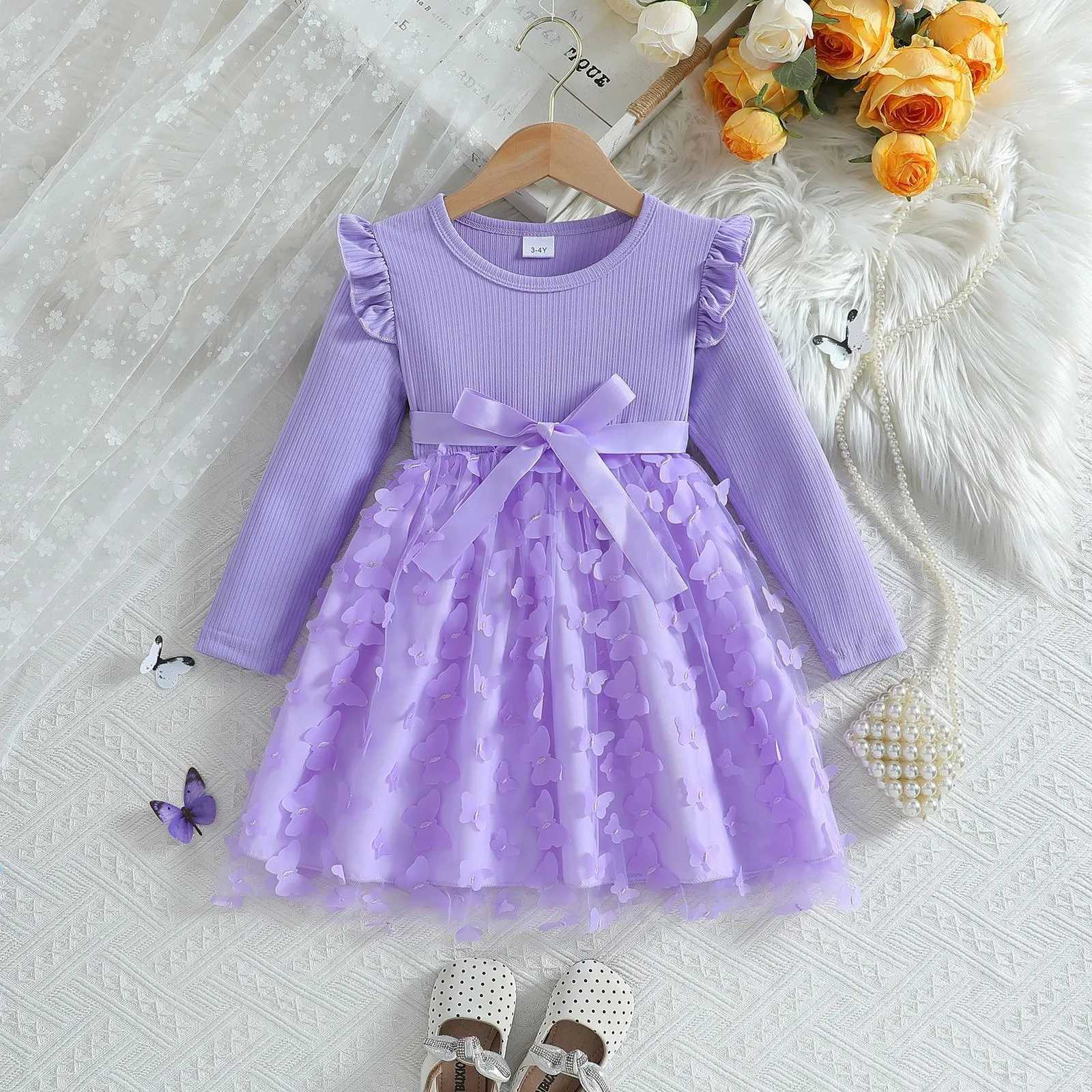 Girl dress blue pink autumn princess dress childrens clothing birthday Par dress black long sleeved childrens fashion 1-6Y W250111