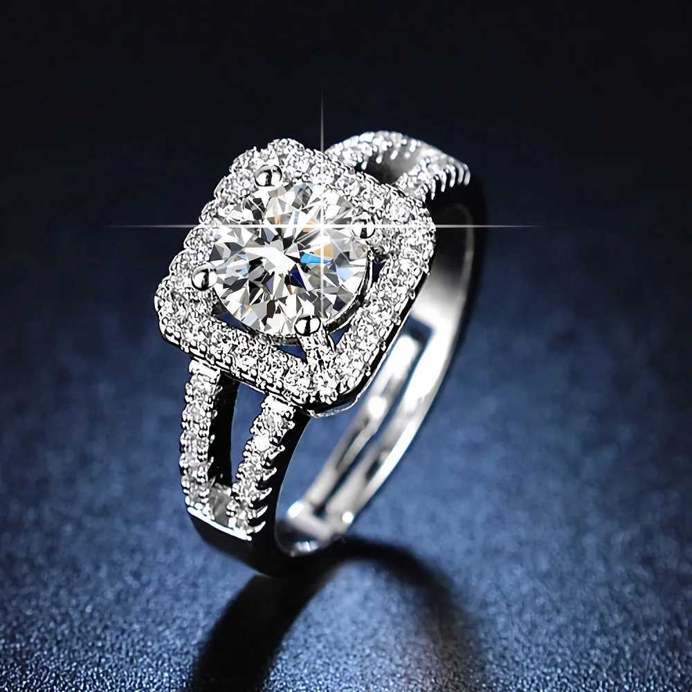 Hot 925 Sterling Silver beautiful Crystal square Rings for women Adjustable size fashion party wedding Jewelry Christmas giftsXJ250514