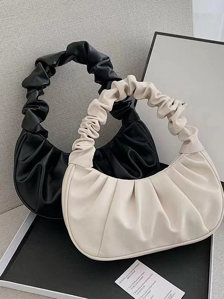1 PC Summer Pleated Handbags For Women PU Cloud Bags Armpit Bag Shopping Shoulder Bags Dumpling Handbag 250106