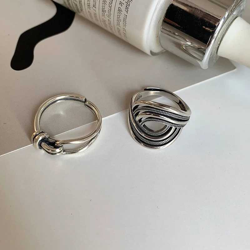 Ventilate 925 sterling silver ring INS fashion hip-hop retro couple hollow line punk Thai silver party adjustable jewelry W250111
