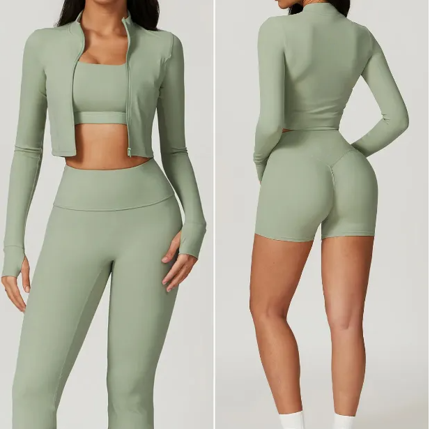 3pcs Women jacket and leggings Gym Sets yoga shorts suits vest+pants+jacket set exercise close fitting fiess wear running elastic workout tracksuit
