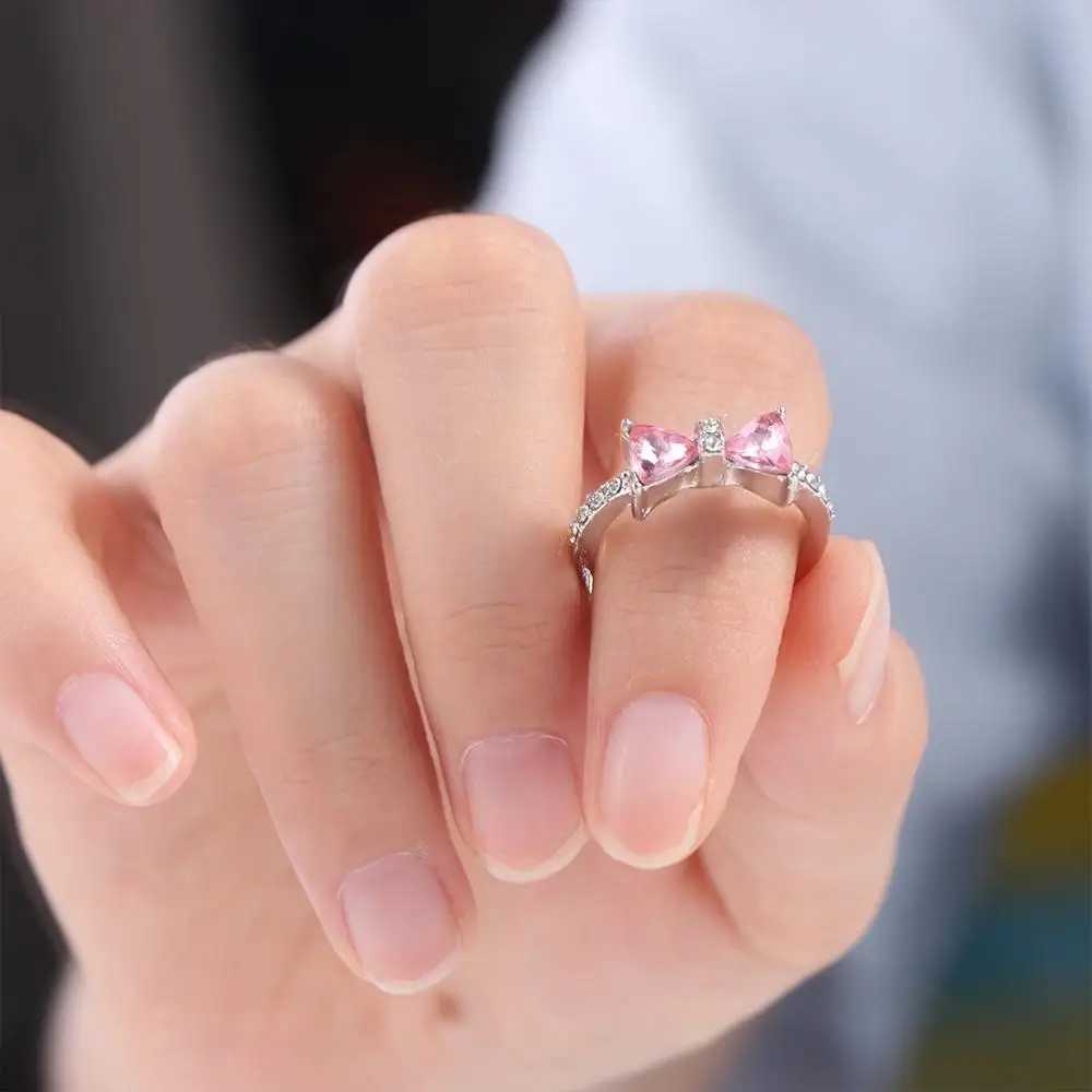 Fashionable Pink Bow Finger Ring Exquisite Adjustable Bow Ring Bow Alloy Bow Open Ring W250111