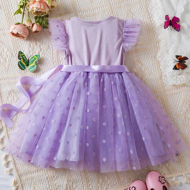 Korean Sweet Dot Mesh Summer Dress Suitable for Girls 2-6Y Childrens Clothing Soft and Comfortable Princess Dress Childrens Clothing W250111
