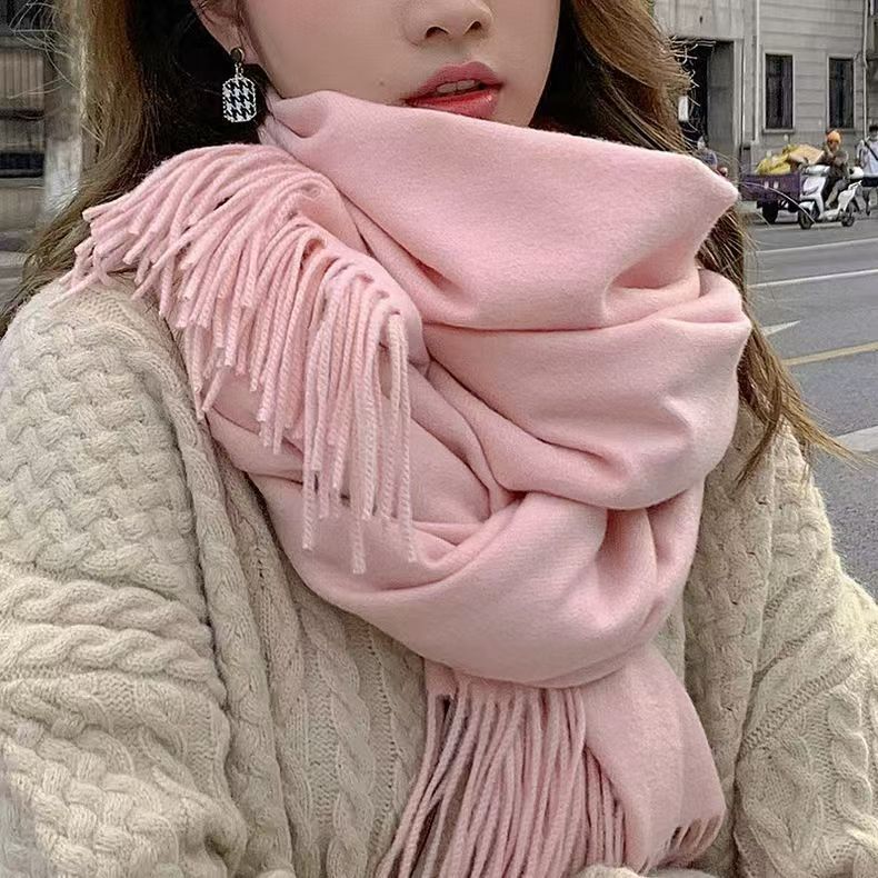 T091 scarf women's winter Korean version of all-match cashmere solid color thick warm 2 new high-end sense of large shawl