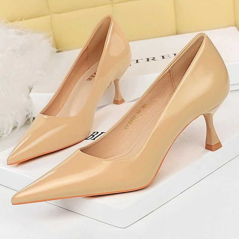 New Arrival BIGTREE Womens Shoes 5.5cm High Heels Patent Leather Womens Pump Professional OL Office Shoes Fashion Kitten High Heels Large Size 42 43 T