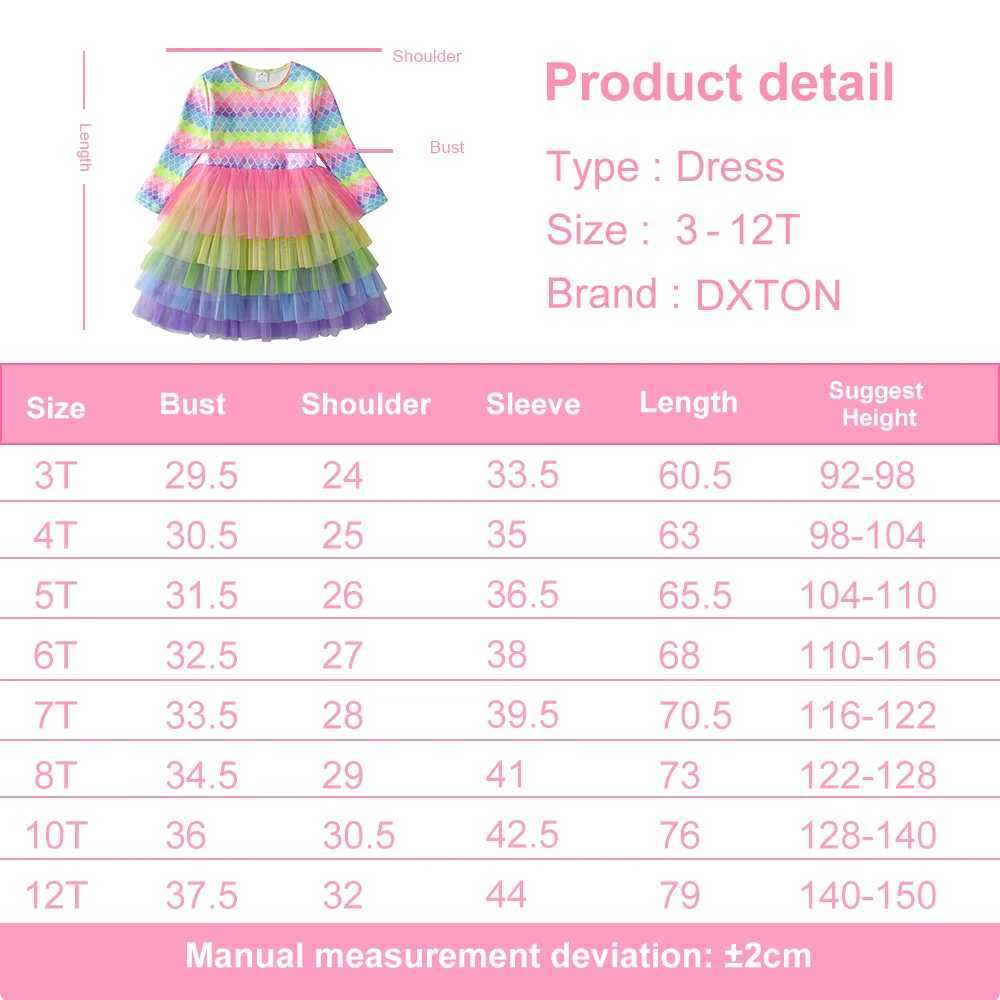DXTON Mermaid Princess Dress Girls Thick Winter Childrens Clothing Color Gradient Grid Layer Warm Childrens Dress Clothing W250111
