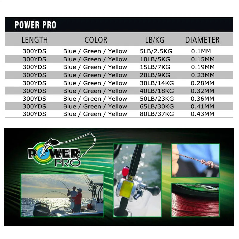 POWER PRO Braided Fishing Line - Length 275m300yds Diameter 0.23mm-0.43mmSize 20-80lb Super PE Braided Line Fishing 250107