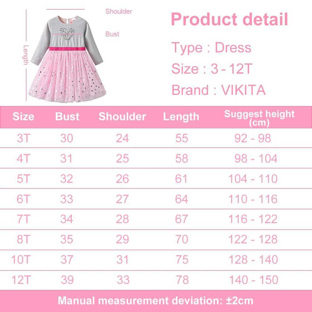 VIKITA childrens heart-shaped design sequin dress childrens long sleeved autumn princess mesh chiffon elegant dress 3-12 years W250111
