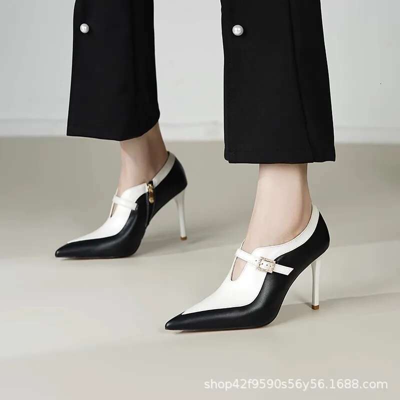 French Color Blocked High New Style With Sexy Temperament, Pointed And Thin Heels, Deep Mouth Women's Short Boots
