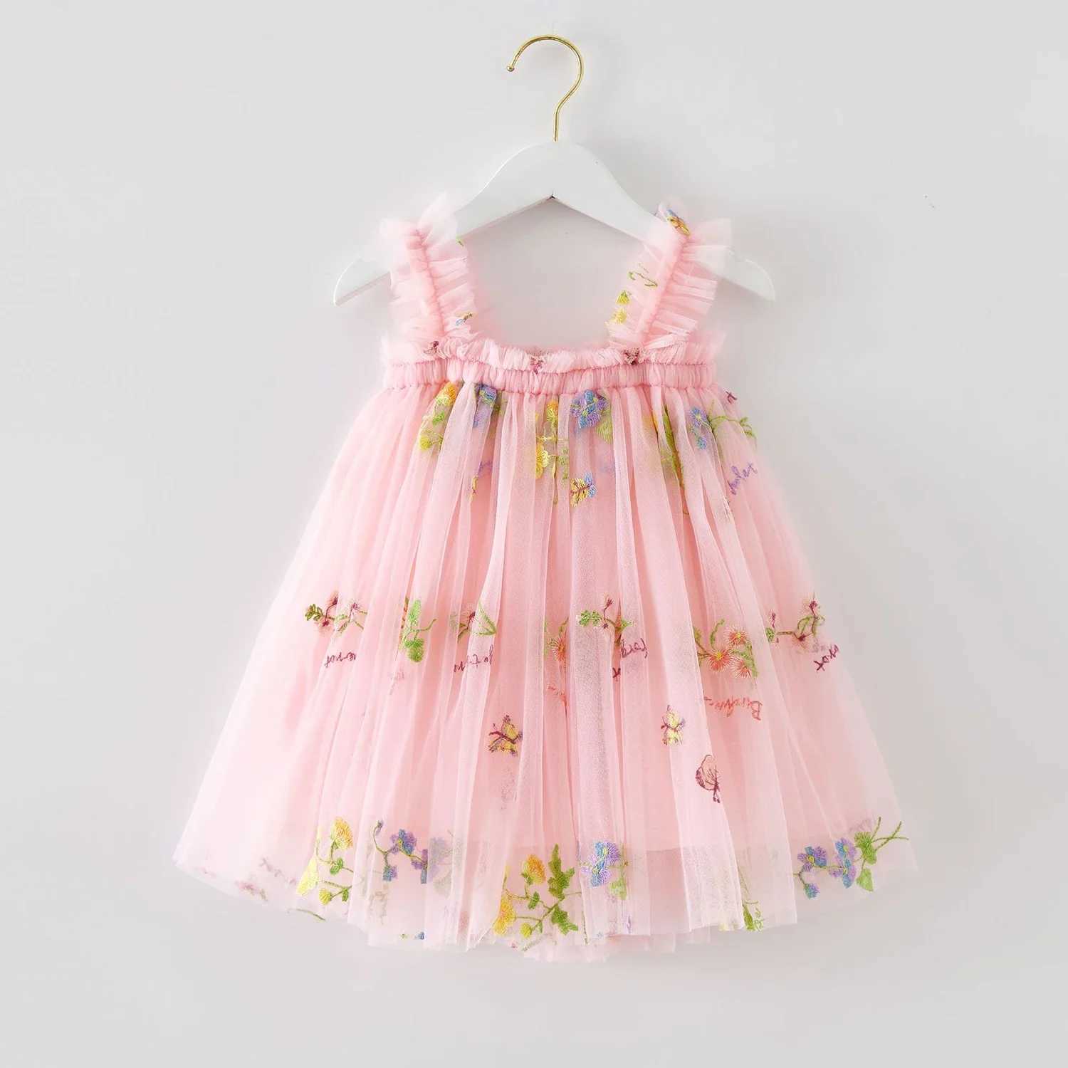 1-5 year old preschool girls new summer childrens clothing childrens clothing fluffy mesh Tutu princess floral embroidery clothing W250111