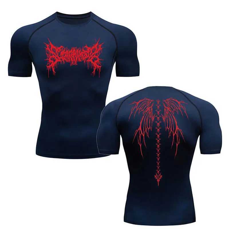 Y2K compression shirt mens fitness gym skeleton sports running T-shirt Rashgard top three-way quick drying short sleeved mens T-shirt W250111