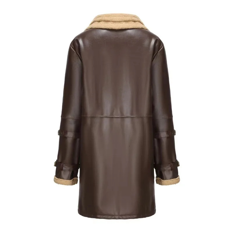 Winter Mens PU Leather Jacket Nordic Ethnic Style Velvet Coat Thickened Medium and Long 250107