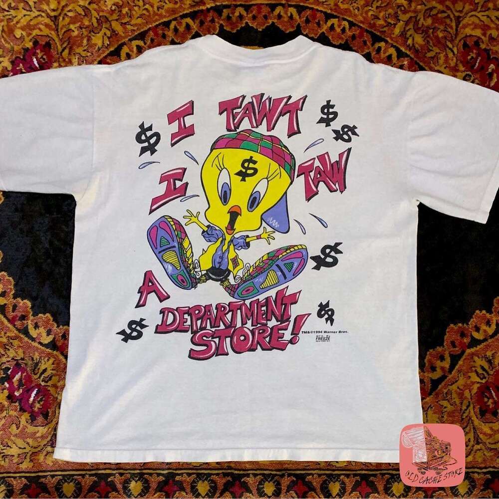 Summer loose and cute couple short sleeved Tweety Tracy print nostalgic top American creative T-shirt