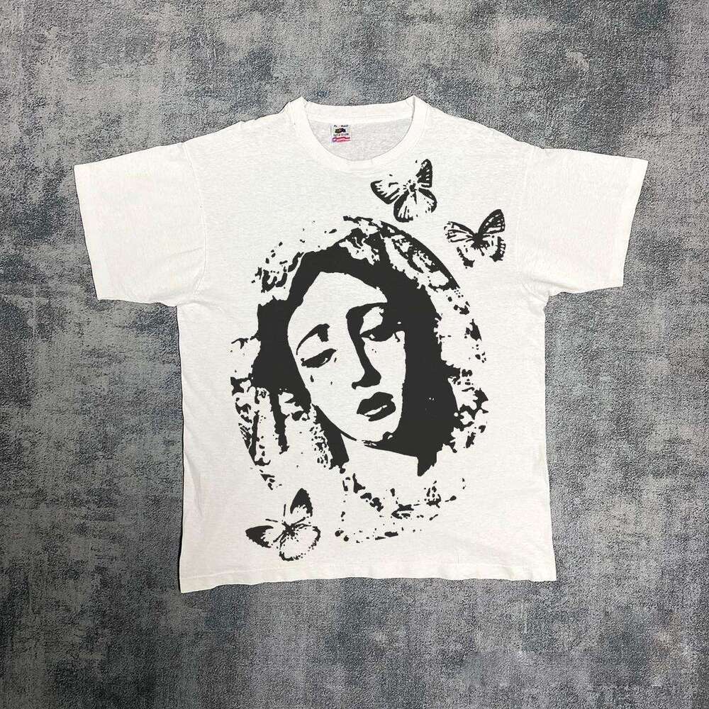 Inspiration Men's and Women's High Portrait Printed Water Washed Creative Short T-shirt Street Trendy Versatile Half Sleeve