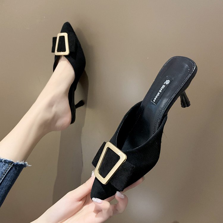 Women Slippers Fashion High Heel Trendy Design Pointed Toe Versatile Triple Black Leopard Free shipping