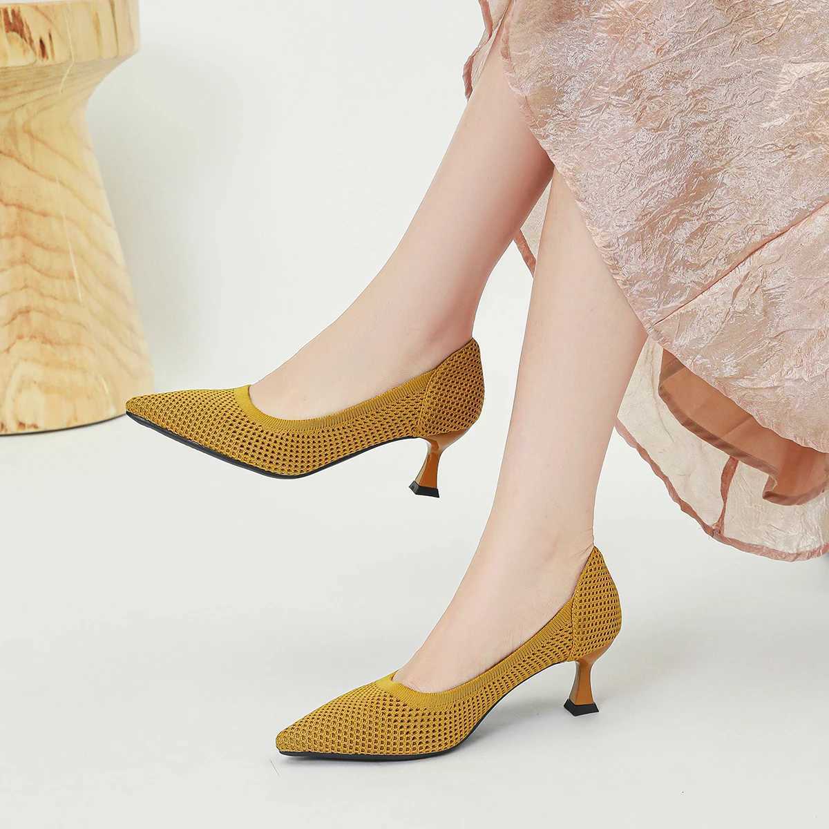 New Arrival New Summer Womens High Heels with Hollow Mesh Knitted Breathable Shoes (6cm High) T250110