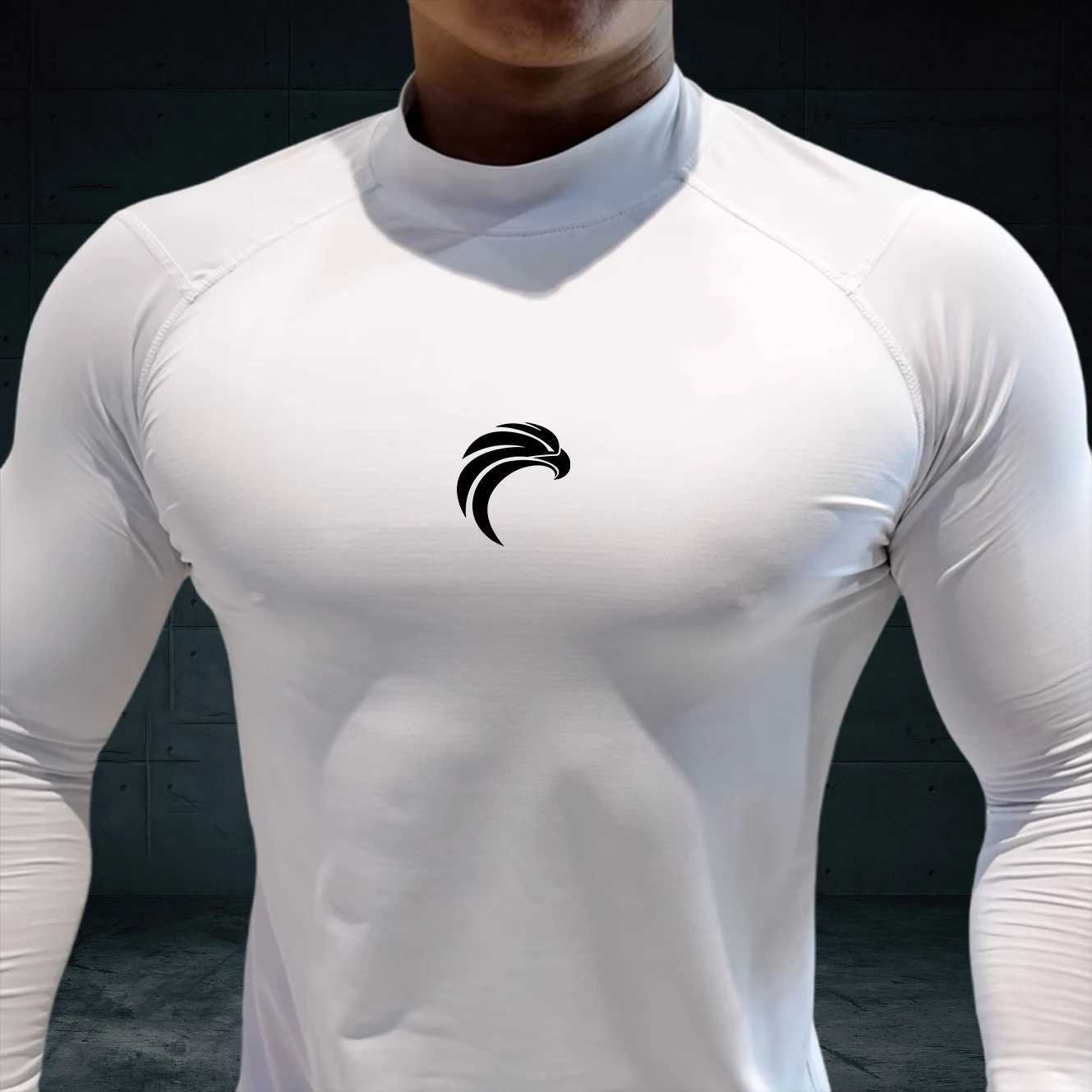 Mens compression T-shirt high neck long sleeved running shirt quick drying sportswear W250111
