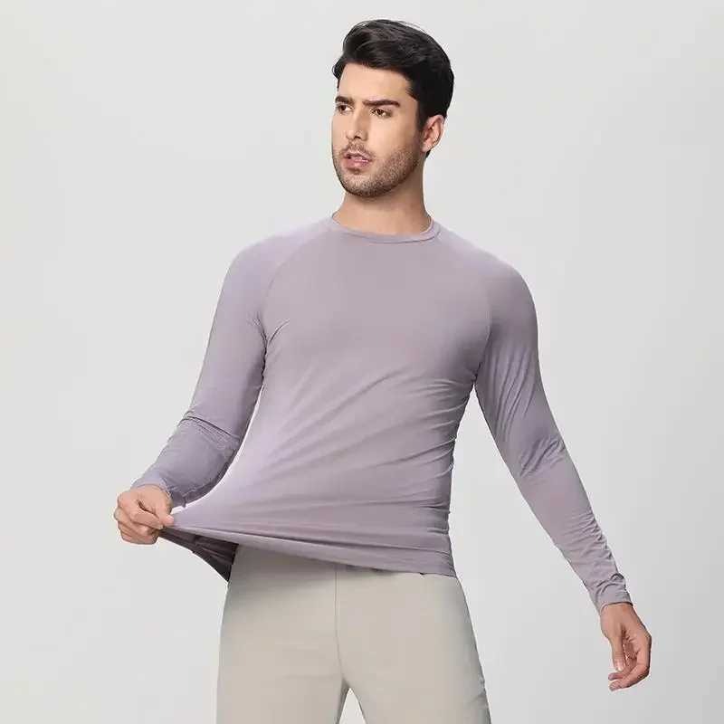 Sports running mens long sleeved T-shirt with curved hem warm gym workout clothes quick drying and breathable training round neck top W250111