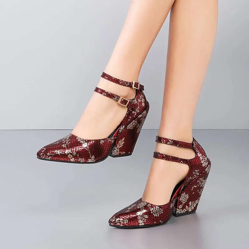 Red Pointed Sandals With Wedge Women's Summer New Leather High Heeled Elegant Shoes For Women 2024