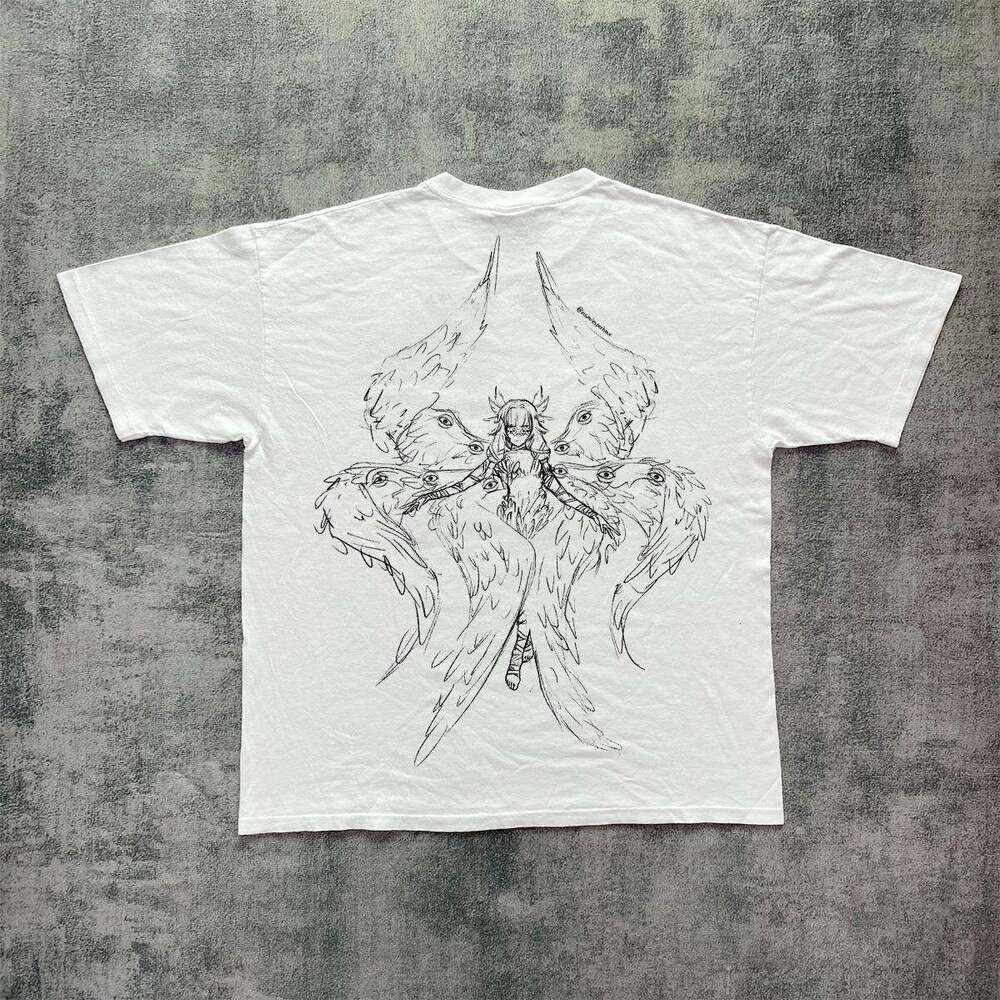 Small anime Vintage American Printed Short Sleeve T-shirt Men's and Women's Loose Versatile Top