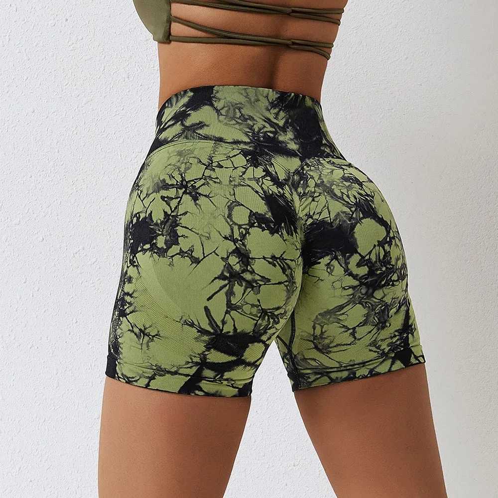 Seamless Tie Dye Yoga Shorts For Women Elastic Black Biker Scrunch Peach Hip Shaper Push Up Gym Fitness Workout Sports ShortsXJ250111