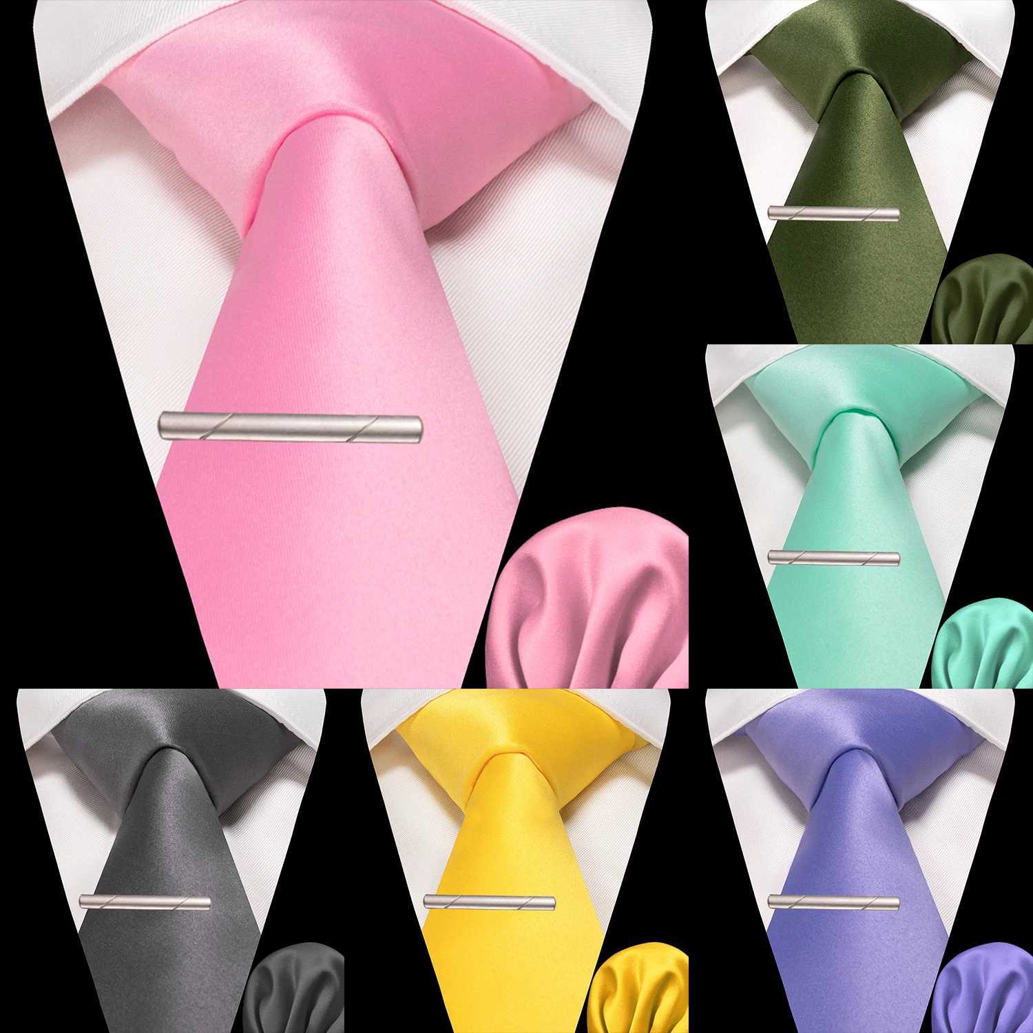 JEMYGINS Solid Polyester Mens Tie Handle Tie Clip Set Blue Pink Mint Green Necklace Used for Wedding Party Decoration W250111