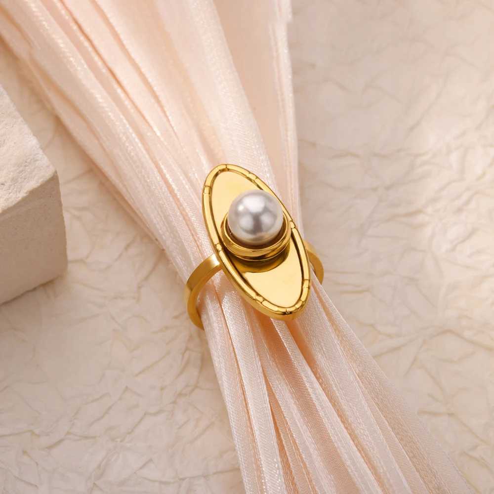 Elegant Zircon Pearl Stainl Steel Gold Plated Ring for Women Open Adjustable Star Geometry Jewelry Accory Tren 2025 NewXJ250110