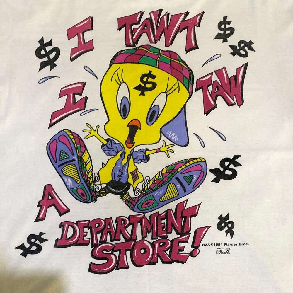 Summer loose and cute couple short sleeved Tweety Tracy print nostalgic top American creative T-shirt