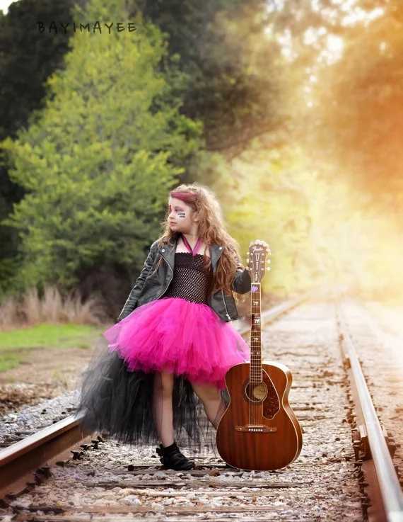Cool girl rock queen Tutu dress baby fluffy crochet chiffon dress childrens role-playing costume childrens birthday party tracking dress W250111