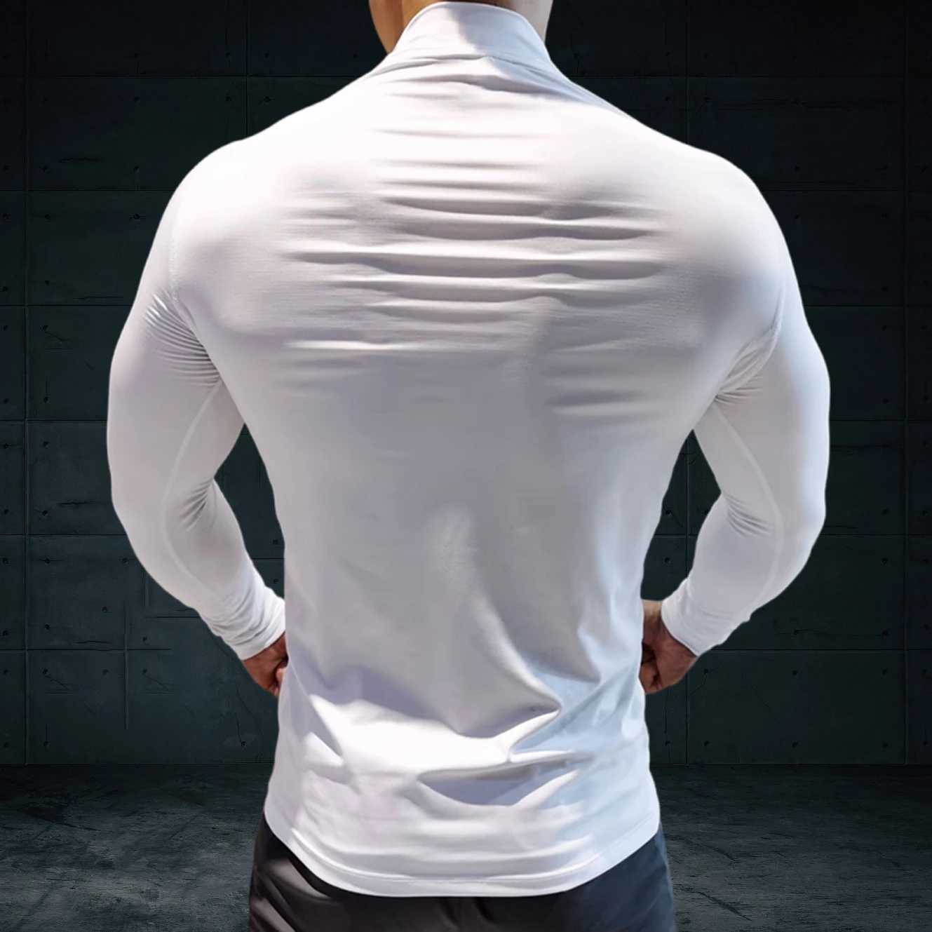 Mens compression T-shirt high neck long sleeved running shirt quick drying sportswear W250111