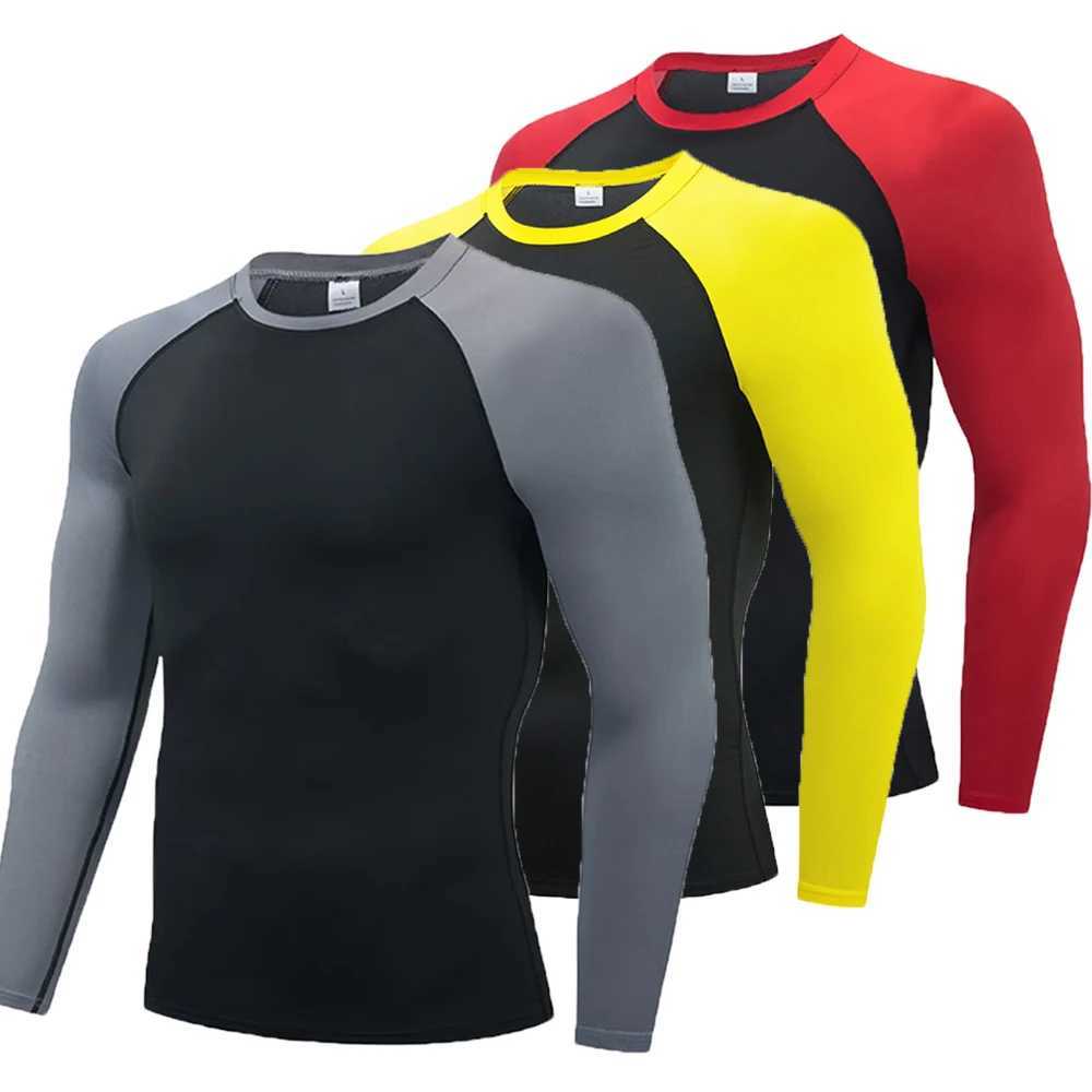 Compression T-shirt mens long sleeved fitness running shirt quick drying exercise tight fitting fitness gym sports T-shirt mens Rashgaard W250111