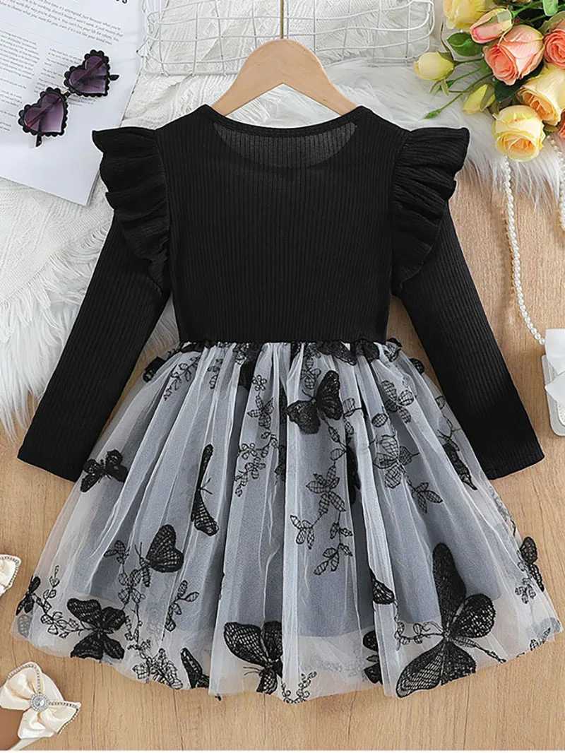 Summer girls thin long sleeved dress 2-6Y cute childrens embroidered butterfly princess dress childrens clothing girls clothing W250111
