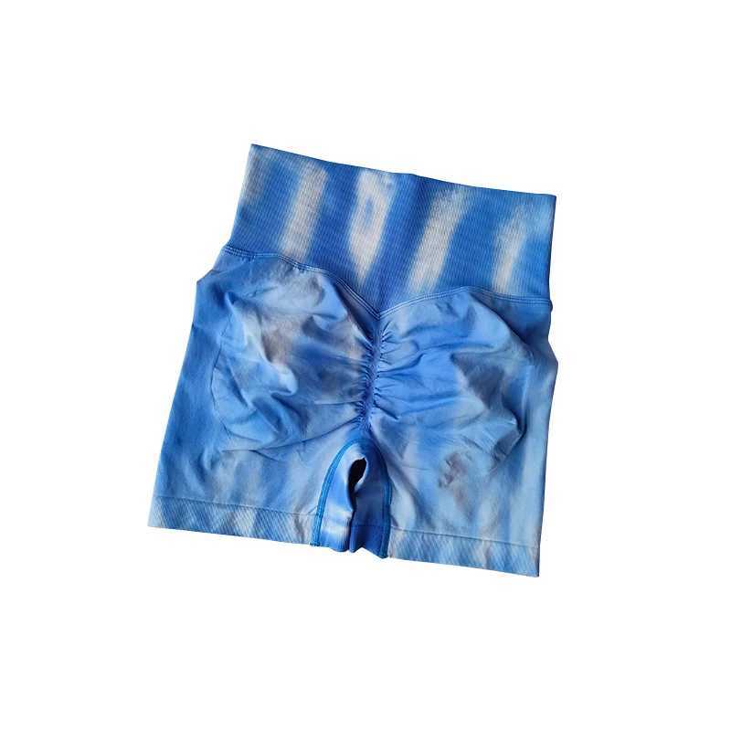 Aurora Fitness Shorts High Waist Abdomen Tightening Hip Showing Sports Tripartite Pants Tie Dyed Peach Hip Beauty Legging QuickXJ250111