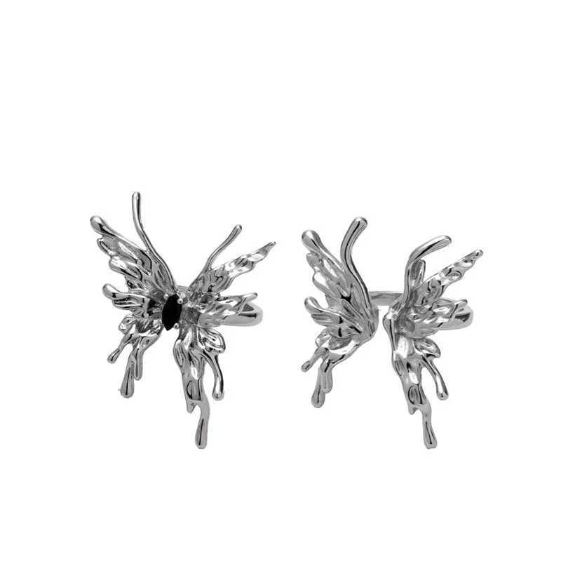 Punk Irregular Butterfly Rings For Women Liquid Metal Butterfly Earring Aesthetic Egirl Gothic Insect Open Rings JewelryXJ250110