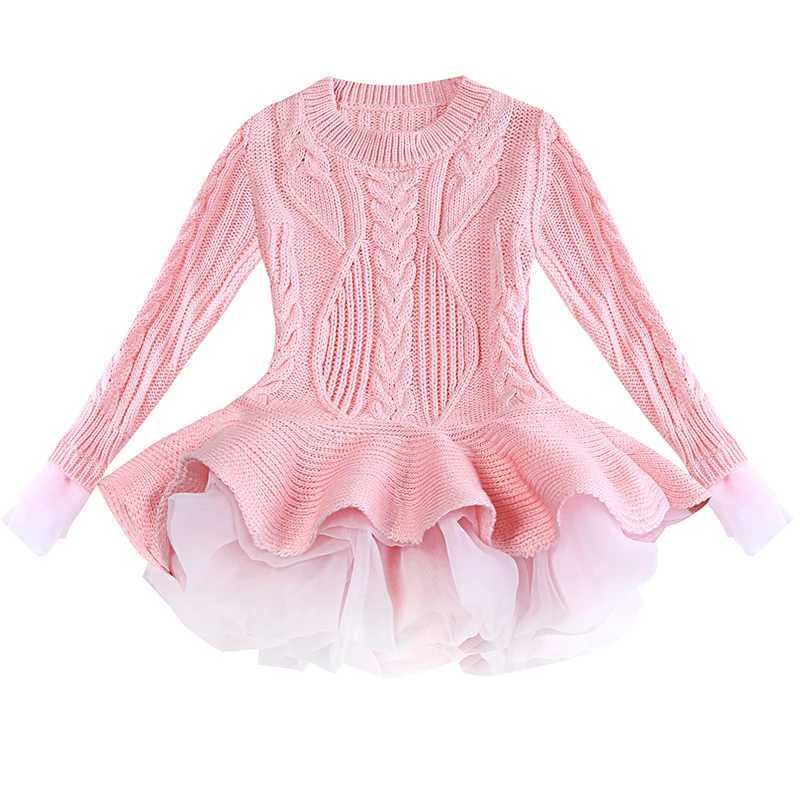 Autumn and winter girls new long sleeved mesh sweater Tutu dress Christmas Halloween birthday Par fashion warm wool dress W250111
