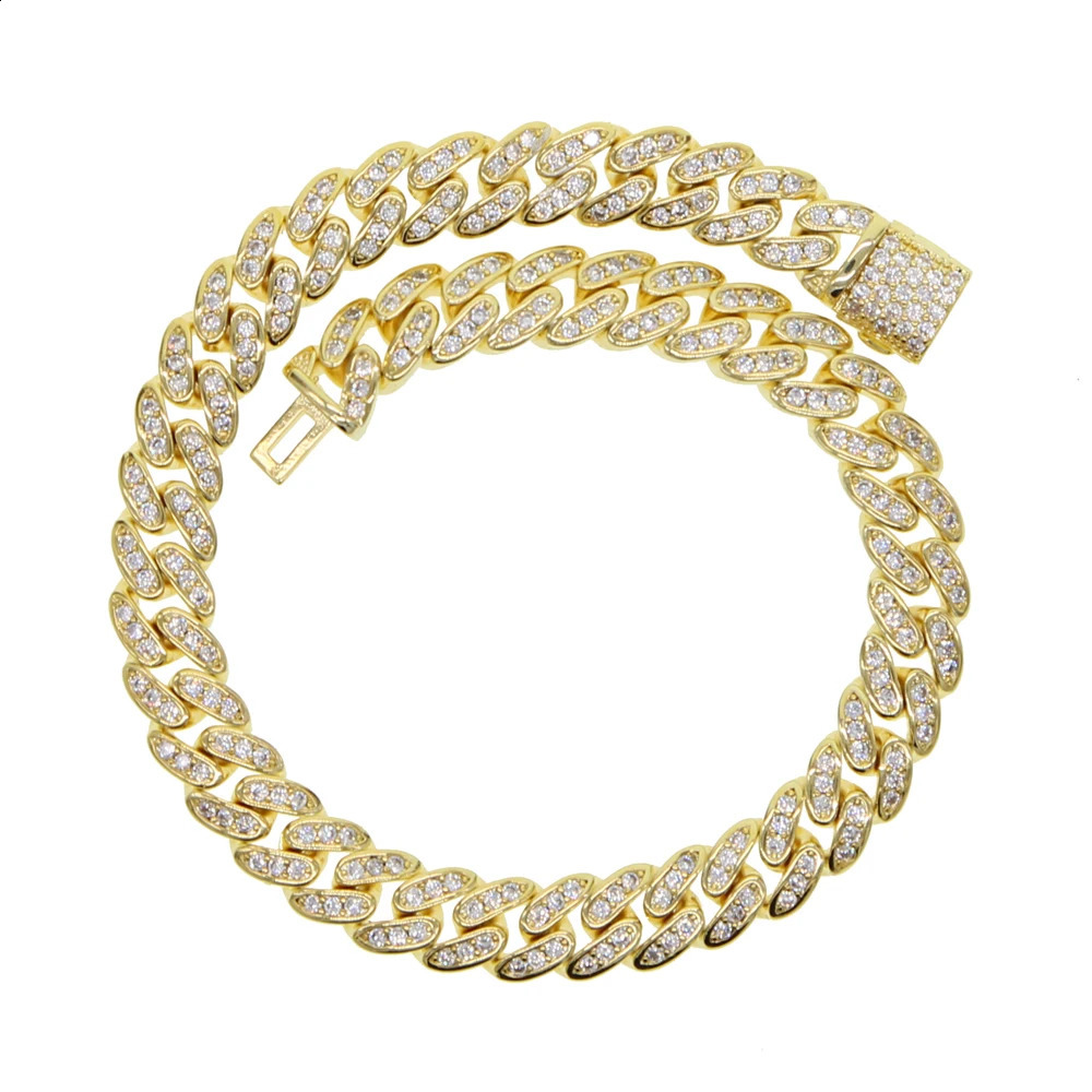 Gold Silver Color Iced Out Crystal 6.5mm Miami Cuban Chain Bracelet CZ Cuban Bracelet Rock Women Men Hiphop jewelry 250110