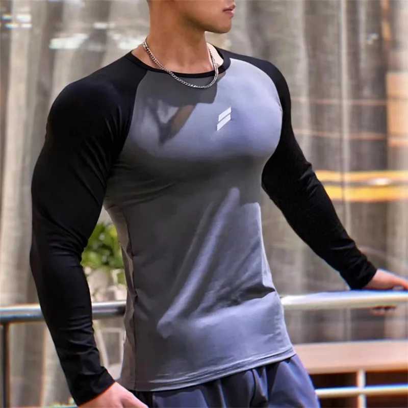 New Spring/Autumn Fitness T-shirt Mens Long Sleeve Quick Drying Fitness Tight Fitness Thin Top Training T-shirt Mens Sports Shirt W250111
