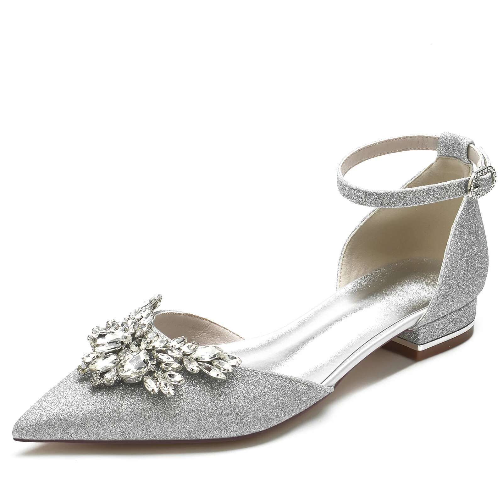 Sequin Flat Heel Pointed Dia Wedding Bridal Shoes