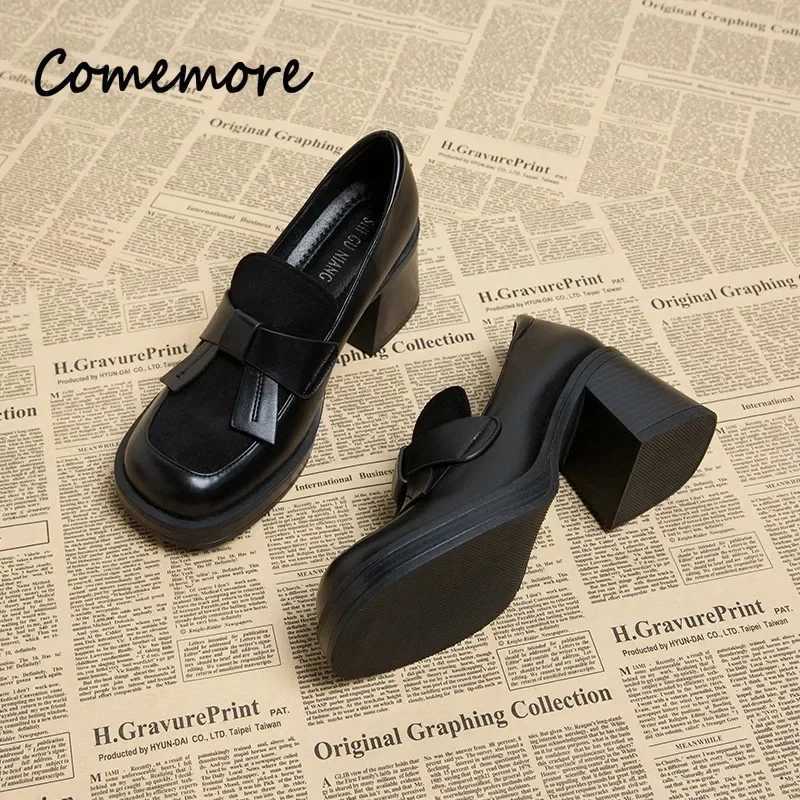 New Arrival Comemore Loafers chunky burst womens shoes brown leather high heels pump luxury womens shoes platform British style womens shoes T250110