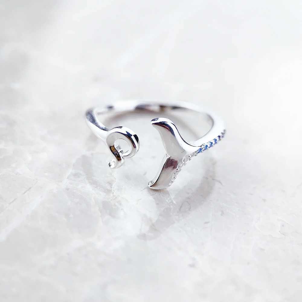 Ring Tail Fin and Wave with Blue Stone New Trendy Exquisite Jewelry Solid 925 Strerling Silver Lucky Womens Gift W250111