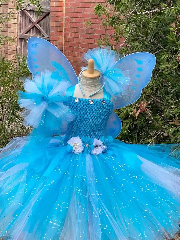 Girl Blue and White Sparkling Tutu Dress Childrens Flower Fairy Dress Butterfly Wing Stick Childrens Par Dress Princess Dress W250111