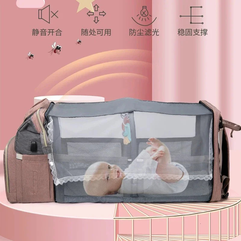 Foldable and Portable Mommy Backpack - with Crib Bed Straps Large Capacity Diaper Bag Maternity Bag for Baby Baby Equipment 250106